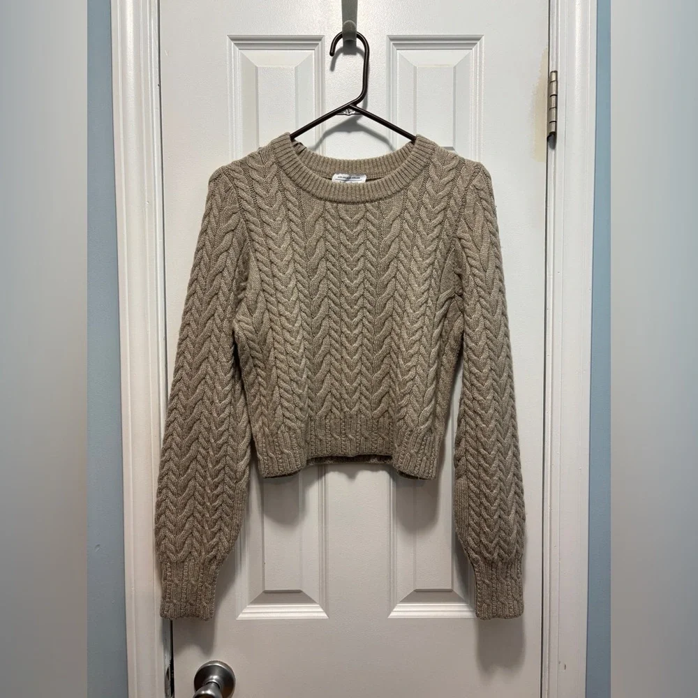 & Other Stories Women's Brown Crewneck Cable Knit Wool/Alpaca Sweater Size Small